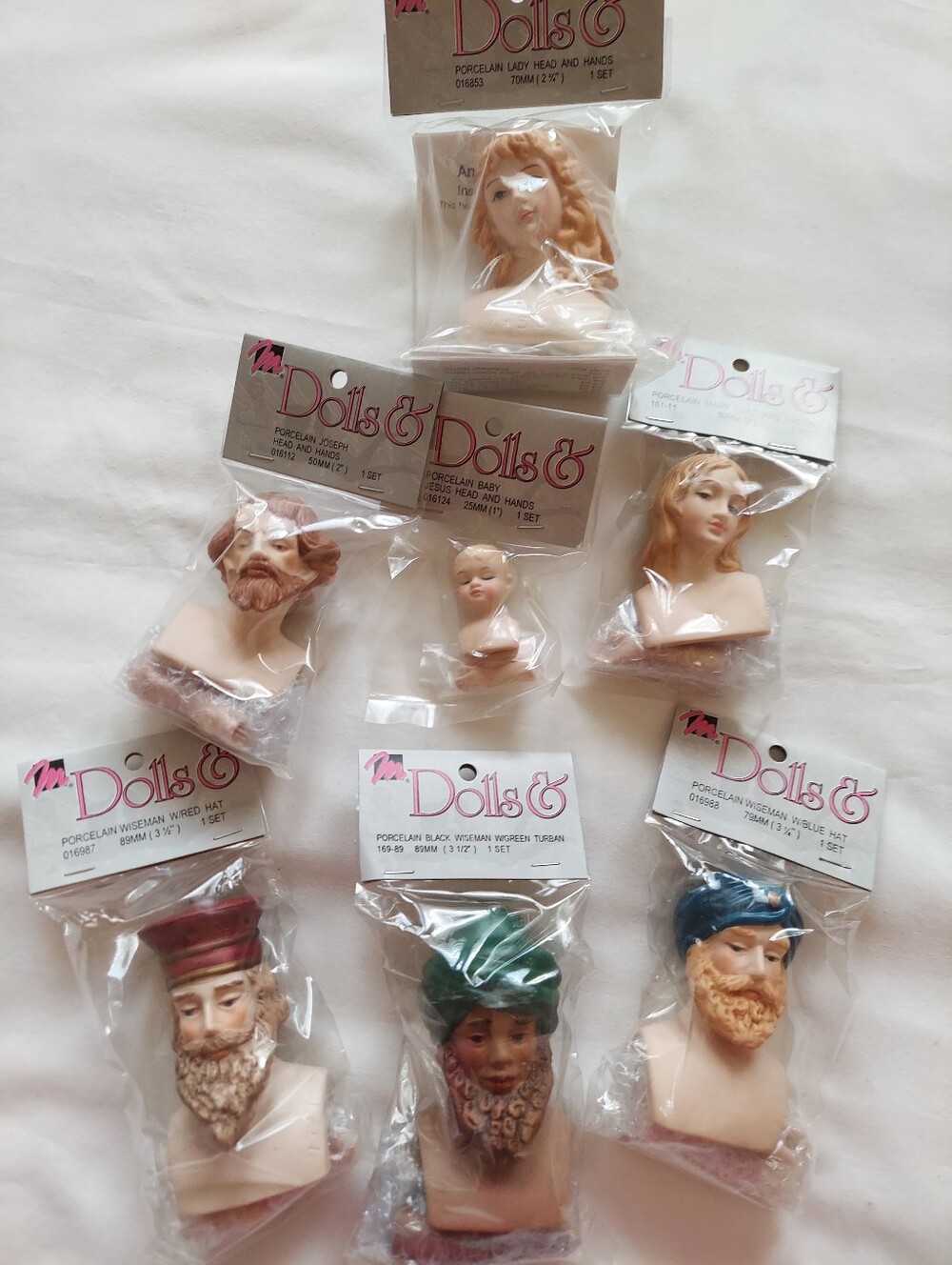 NWT Mangelsen NATIVITY Family + Angel, 3 Wise Men, Porcelain Head-Hands, 7 Sets